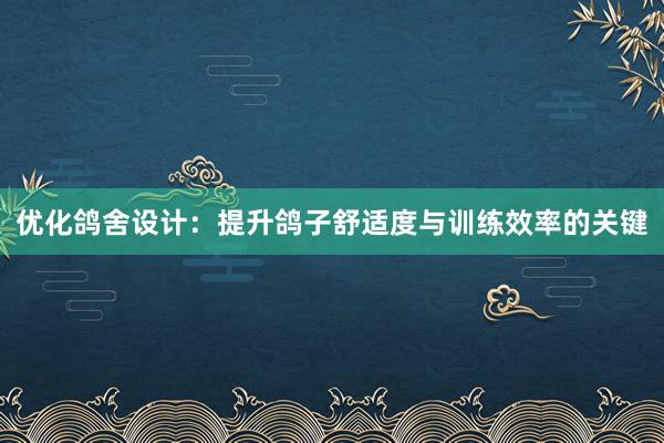 优化鸽舍设计：提升鸽子舒适度与训练效率的关键